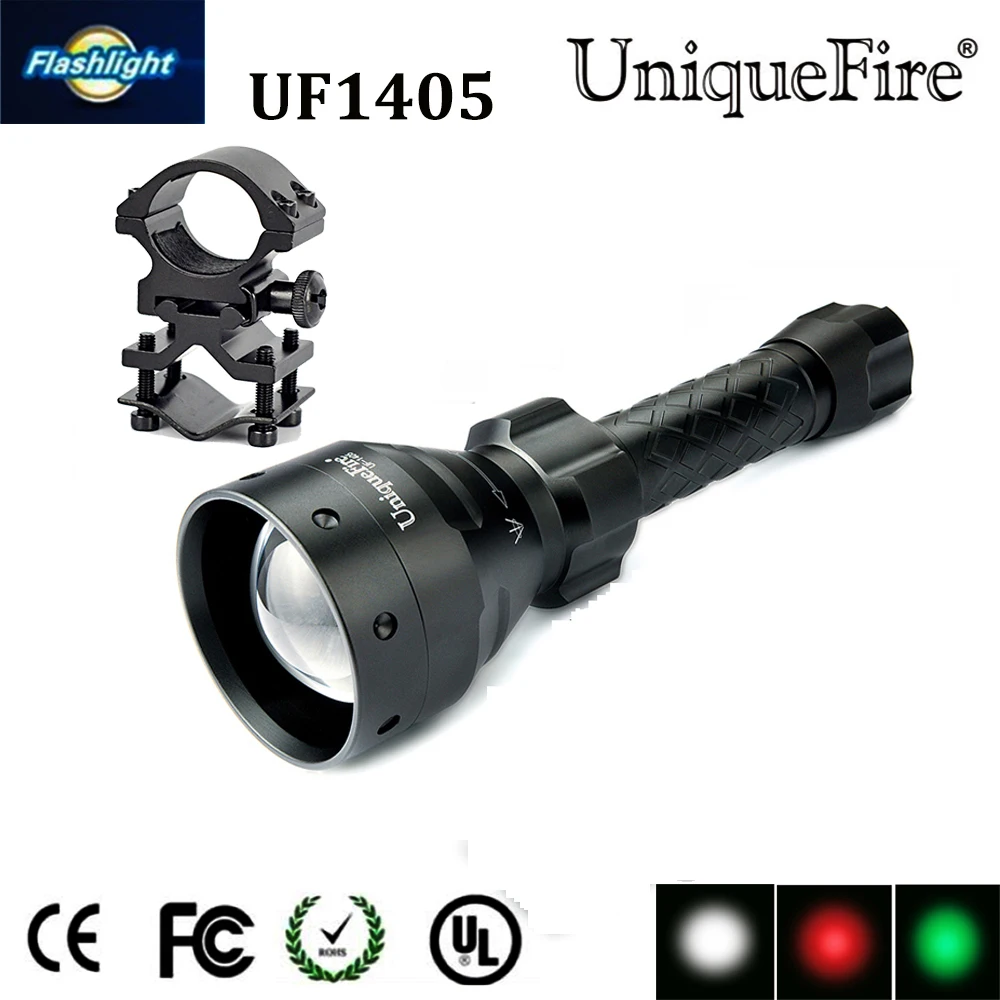 

UniqueFire 1405-XPE Tactical LED Flashlight Kit:1 Ultra Bright Flashlights Rechargeable 3 Modes, Water Resistant,1 Scope Mount,