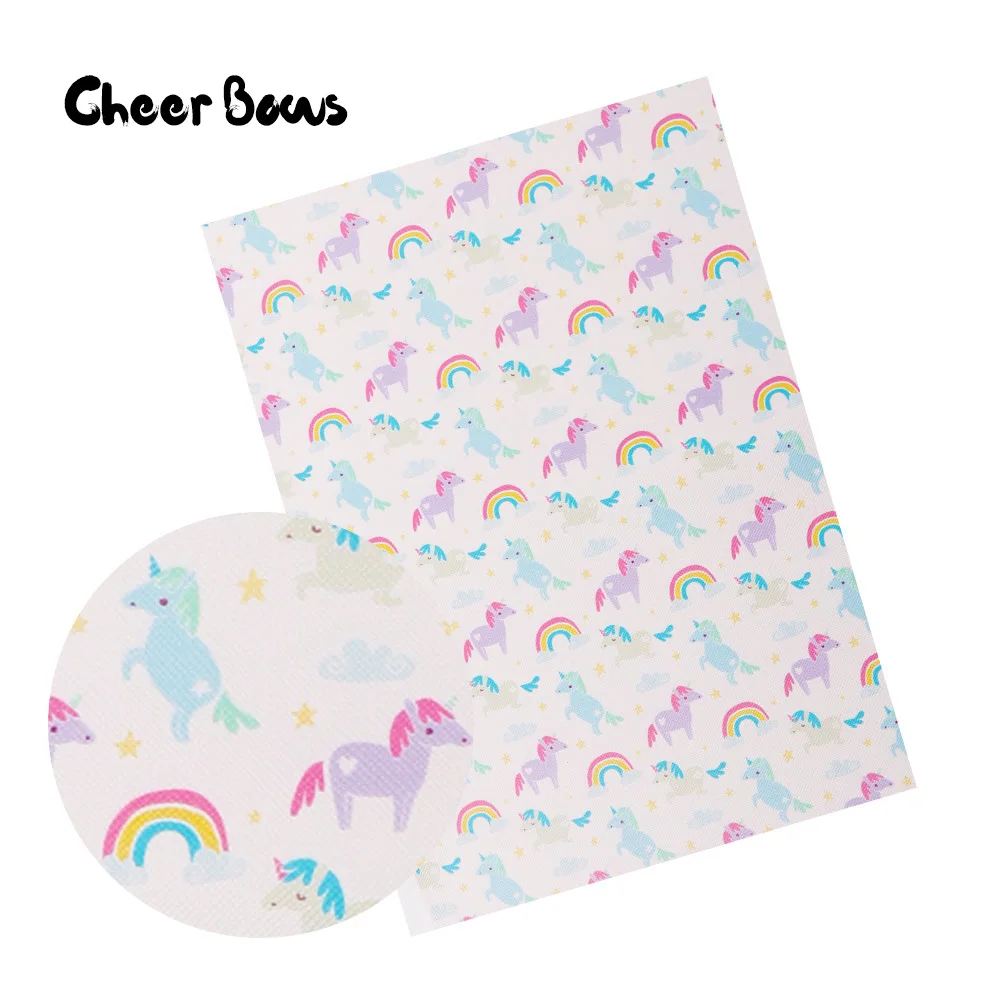 

Cheer Bows Synthetic Leather Fabric Rainbow Unicorn Leather for Sweet Festival DIY Hairbow Accessories Sewing 22*30cm Material