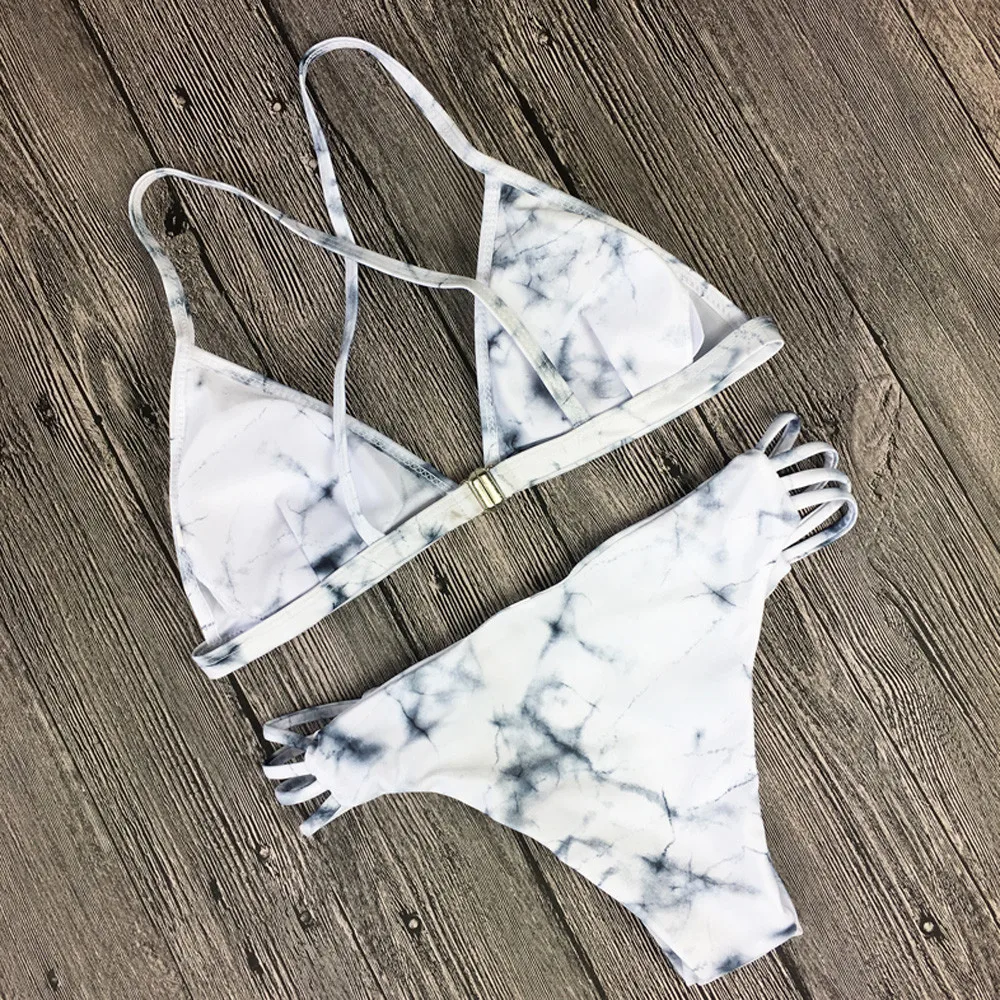 

bikinis Swimwear women Sexy Marble Print Padded Bra Beach Halter Bikini Set Swimsuit Beachwearbiquini bikini 2118 S/M/L 20