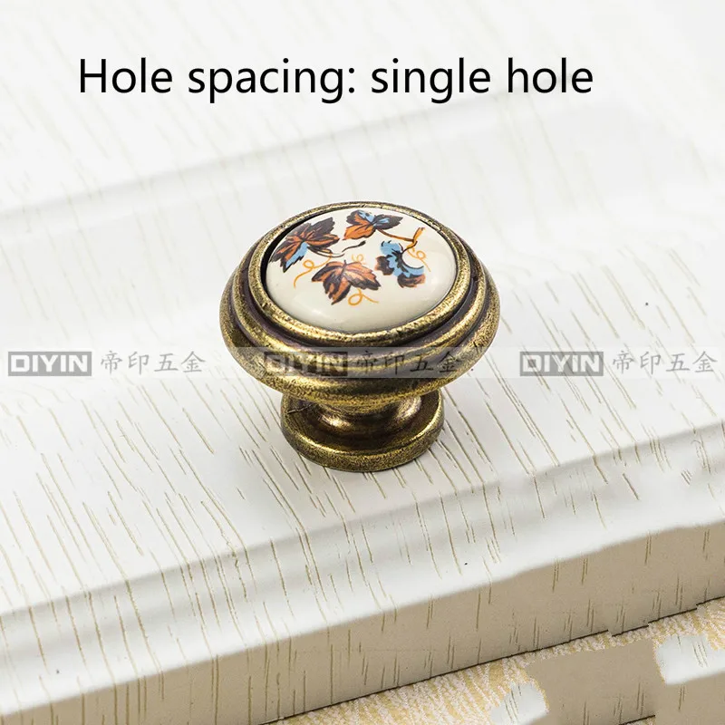 Brown single hole Мебель шкаф для спальни шкафчик для обуви тумбочка прикроватная ручка стола, Сельский коричневый цветок красный листовой тяги, керамическая ручка шкафа - Цвет: Brown single hole