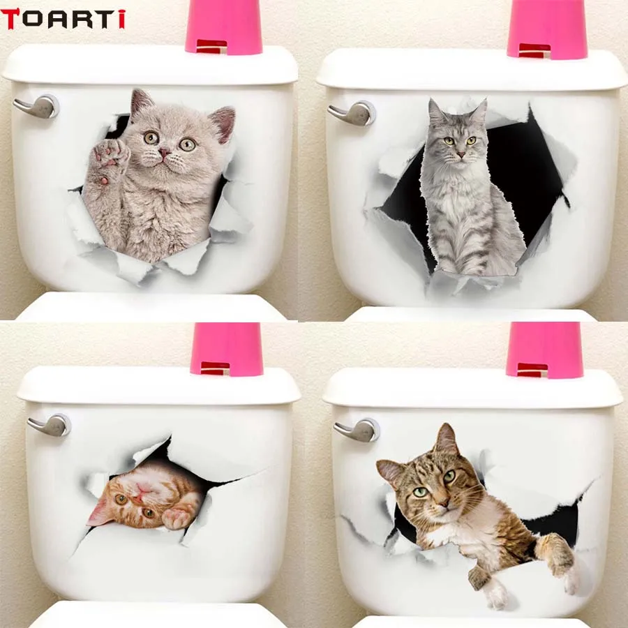 cat Vivid 3D toilet seat Sticker Bathroom Kicthen Decorative Decals