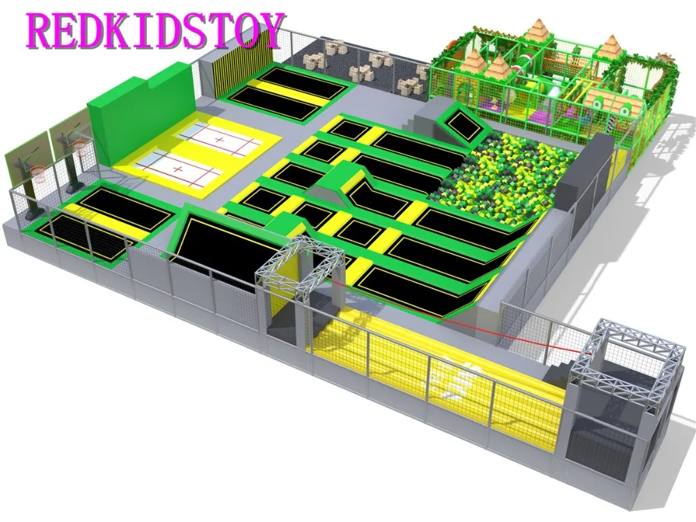 Стандарт ЕС великолепный многофункциональный закрытый Батутный парк с скалолазанием стены и кабеля
