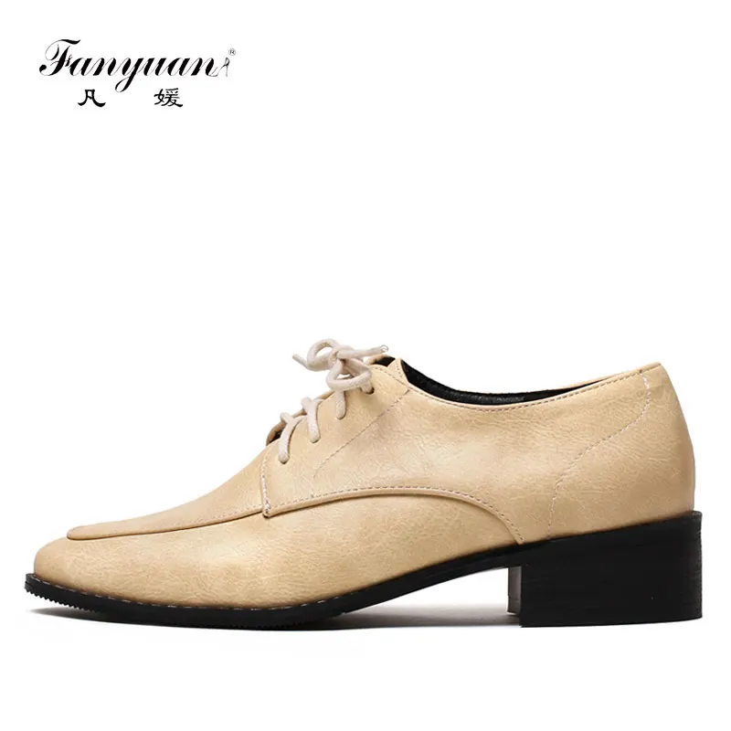 

Fanyuan 2018 Spring Women Flats Shoes Lacu-Up Oxford Shoes for Women Casual Women Ladies Flat Square Toe Flat Shoes moccasins