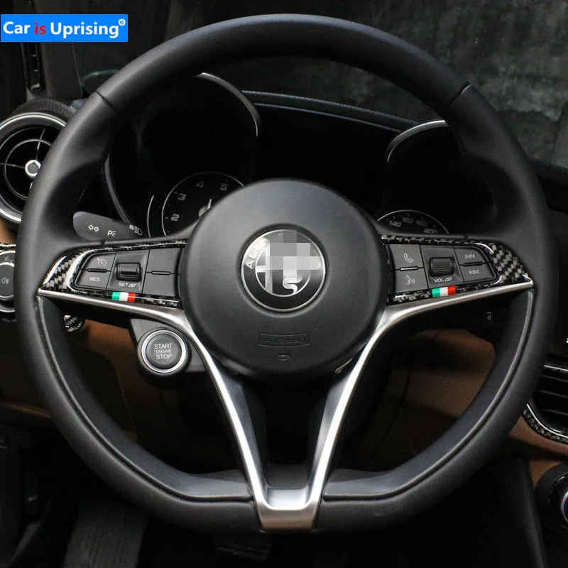 

2pcs carbon fibre Style Car Steering Wheel Button Trim Frame Cover For Alfa Romeo Stelvio Giulia accessories