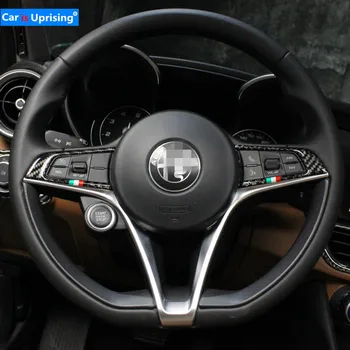 

2pcs carbon fibre Style Car Steering Wheel Button Trim Frame Cover For Alfa Romeo Stelvio Giulia accessories