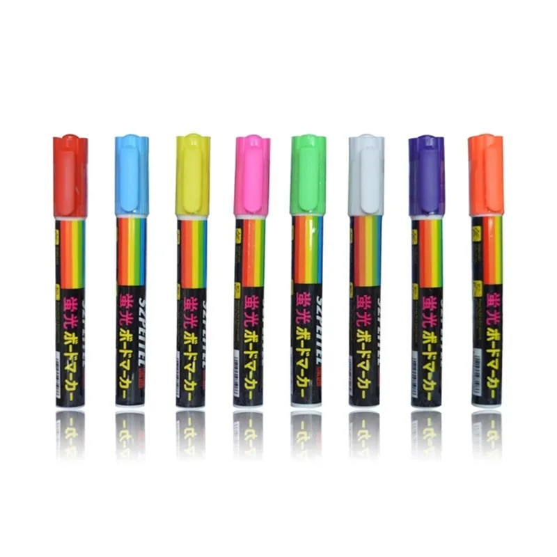 8 шт 8 цветов хайлайтер флуоресцентный Жидкий Мел маркер неоновая ручка для Светодиодный доски 6 мм PT-1080