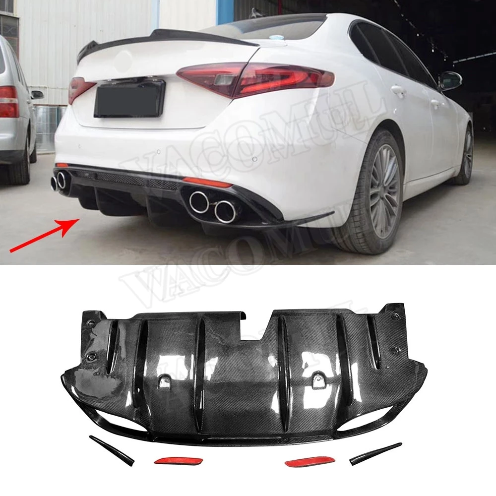 Carbon Fiber Rear Bumper Diffuser Lip Spoiler for Alfa Romeo Giulia Car Body Kit 2017 +in