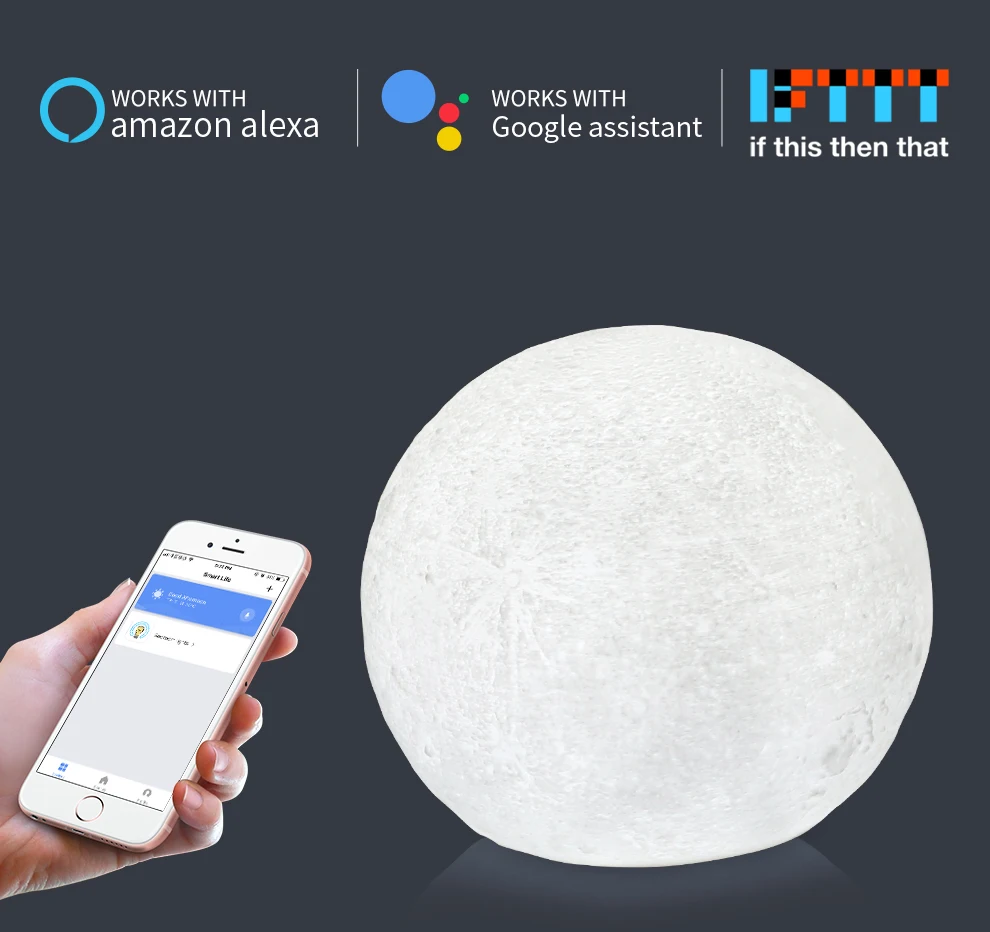 Moon shape WiFi умный стол, лампа, совместимая с Alexa, голосовое управление, ручной сенсорный светодиодный ночник, управление светом, светодиодный, бесплатное приложение