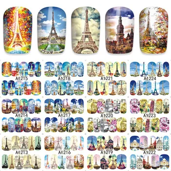 Romantic Famous Architecture Design DIY Decals Nails Art Stickers For Manicure Salon 12pcs/Lot A1213-1224