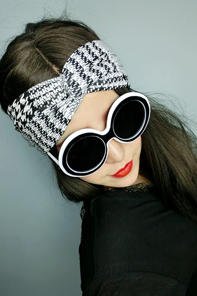

T17529 fashion new white small houndstooth printed headband ,headband hair Twist Elastic Turban Headband for women