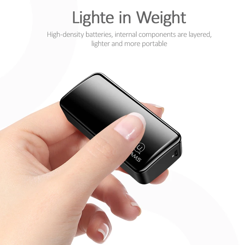 USAMS 2000mAh Mini Power Bank Single USB Powerbank Portable Phone Chargers External Battery USB Charger banks wit LED light