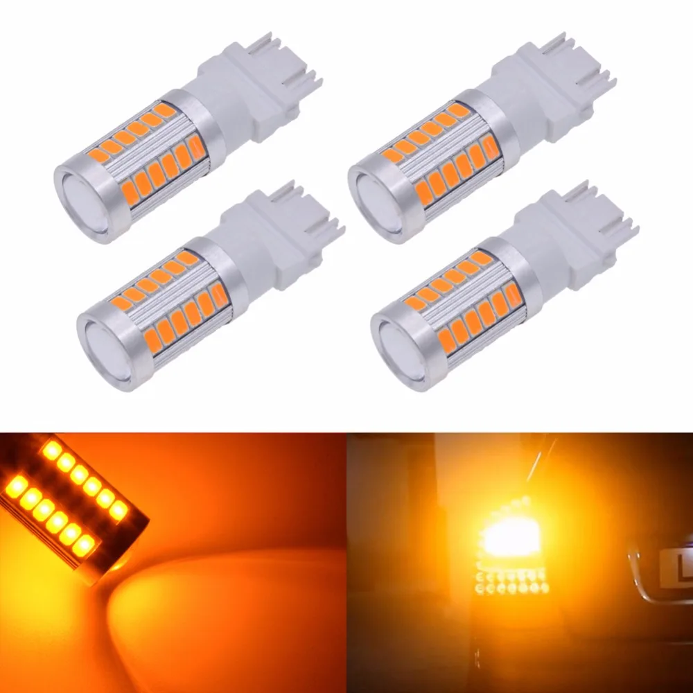 

Katur 4x 3157 Led Car Light 5630 SMD 33 Led Bulbs T25 Double Contact Camper Brake Backup Stop Tail Light White Red Amber Blue