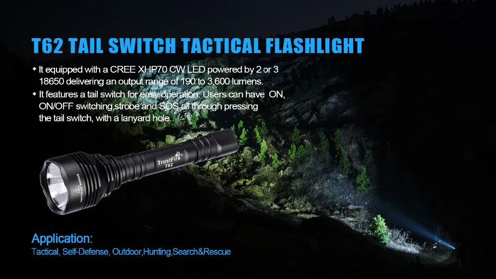 TrustFire T62 светодиодный Cree XHP70 3600 люмен прожектор водонепроницаемый фонарик для кемпинга, Охотничья аккумуляторная батарея тактический фонарь