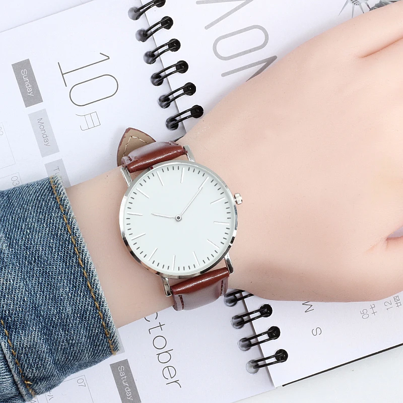Простые ультра-тонкие кварцевые наручные часы с кожаным ремешком для мужчин модное платье для женщин часы 3 цвета повседневное спорт