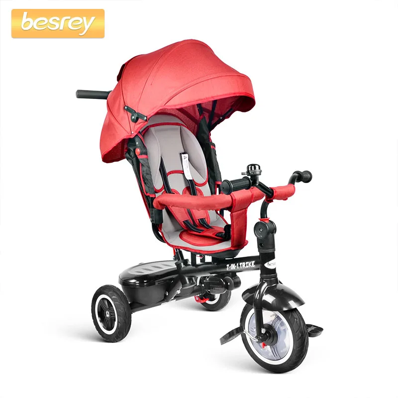 

Besrey Kids Trike 7 in 1 Baby Tricycle Three-wheeled Stroller Push with Rotating and Reclining Seat for Children to Sleep