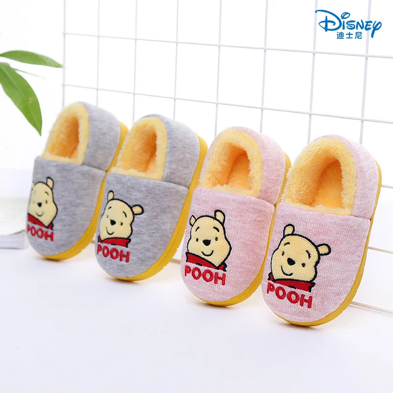 

Disney children's warm cotton shoes 2018 winter new bear boy home non-slip bag with parent-child cotton slippers
