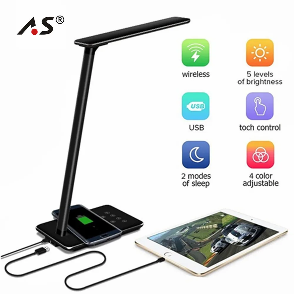 

A.S Touch LED Desk Lamp Table Lamp QI Wireless Charger for iPhone X Samsung Galaxy Note 8 S9 S9 Plus All Qi Enable Devices