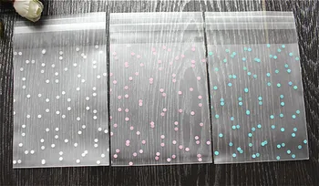 

Free Shipping 300Pcs/Lot White/ Pink/ Bue Dots Plastic Food Bag With Self-adhesive Seal 10*15+3cm