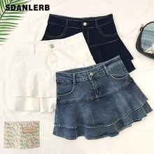 В стиле Харадзюку для девочек высокое качество джинсы с высокой талией юбки новые летние корейские узкие короткие джинсовые шорты сексуальные посылка юбкой в стиле хип-хоп для Для женщин мини юбки "рыбий хвост", женская обувь