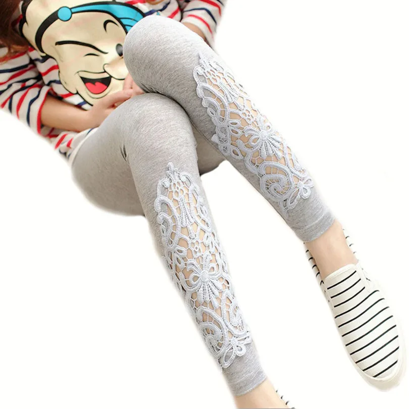 

CUHAKCI Casual Pant for Women Pants Spring Autumn Hollow Lace Black Gray White Trousers Elastic Pencil Pants Plus Size Trousers