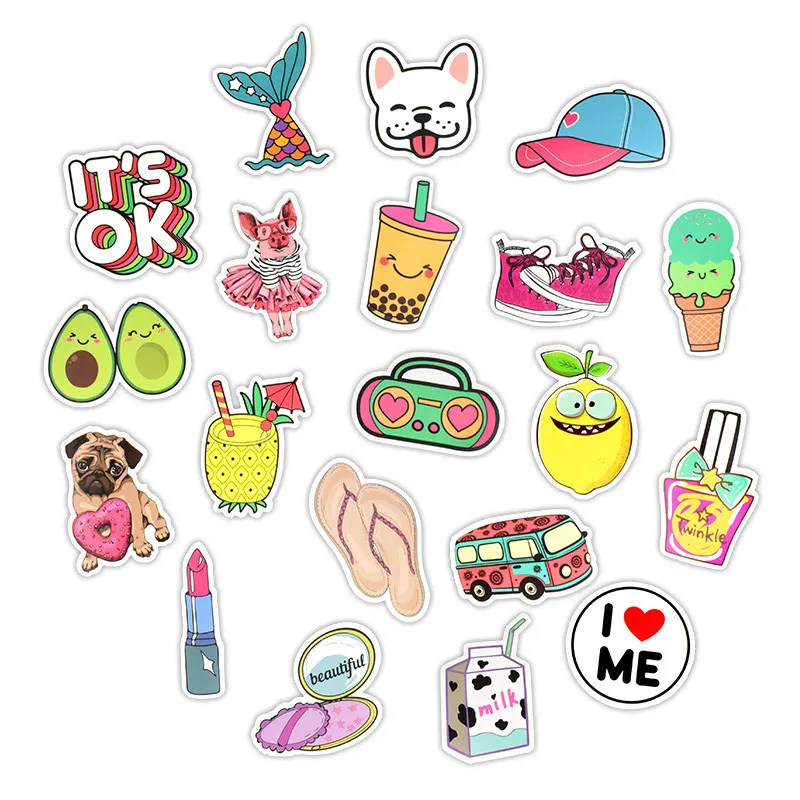 50Pcs Girls Kawaii Pink Anime Sticker DIY Stickers for Moto Car Suitcase Cute Vinyl Vsco Laptop Stickers Cartoon Sticker