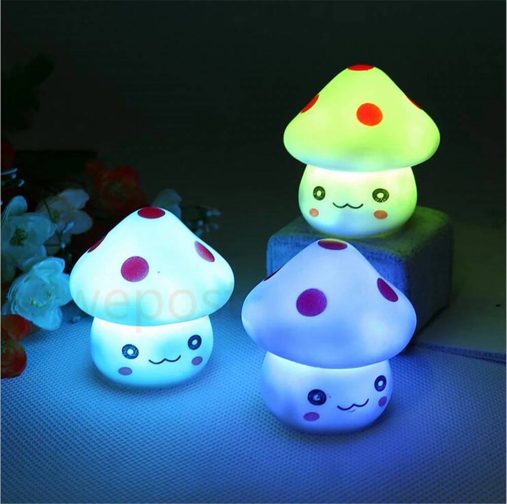 Cute mini mushroom night light color changed kids sleeping lamp smile