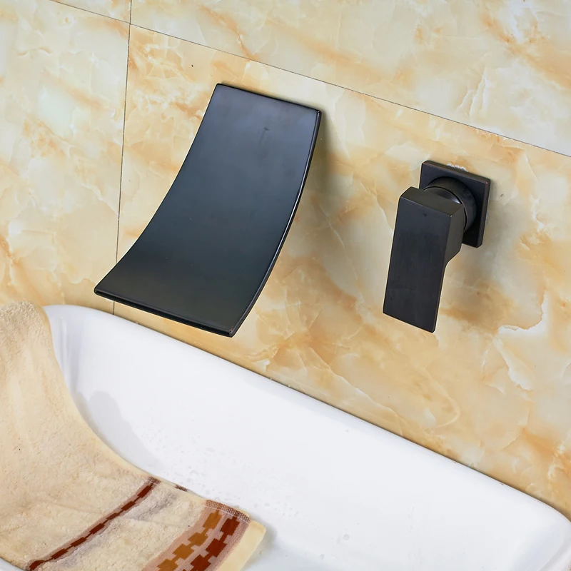

Oil Rubbed Bronze Waterfall Basin Faucet Wall Mounted Single Handle Mixer Tap