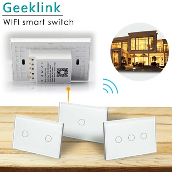 

Geeklink Smart WiFi Light Switch Wall Touch Feedback Switch US 1 2 3 Gang Wireless Remote Control work with Alexa Google Home