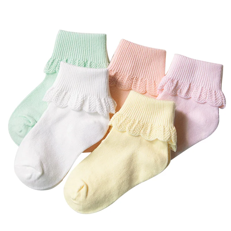 5 пар разноцветных носков на шнуровке для девочек весенне осенние однотонные