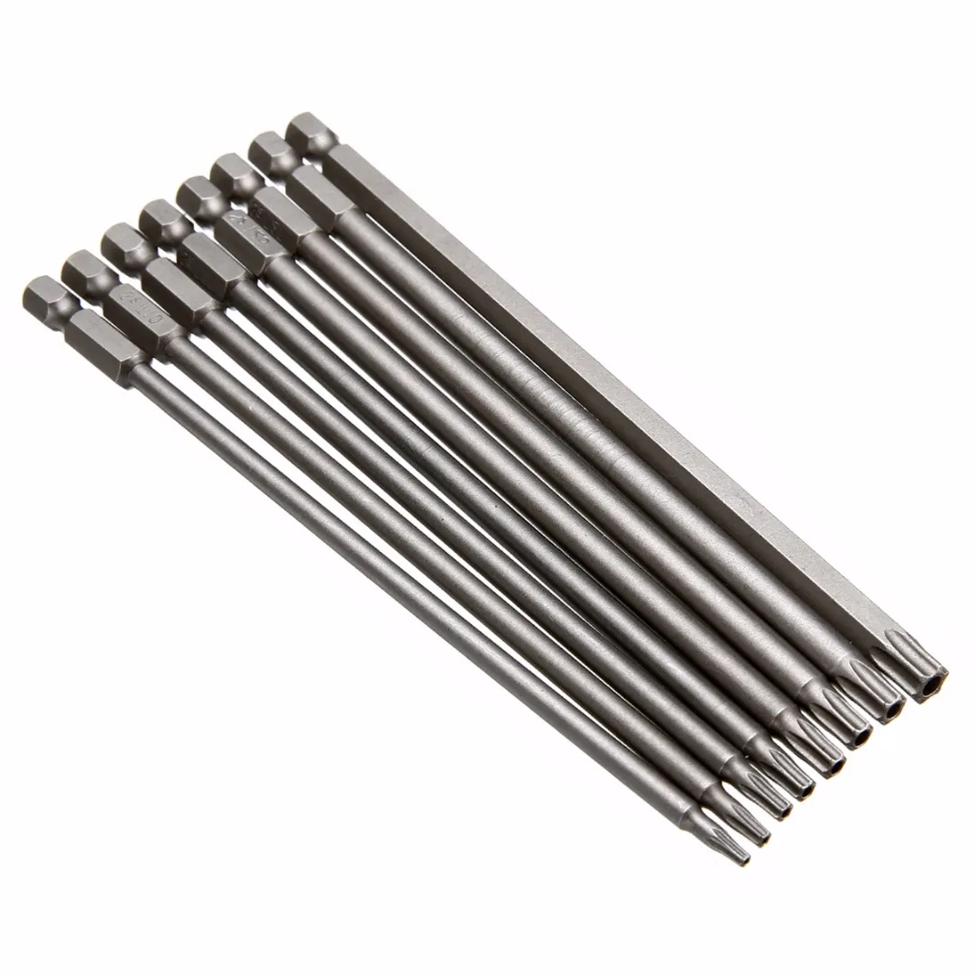 8pcs Torx  Screwdriver Bit 150mm Length Long Steel Magnetic Security Electric Screw Driver Set T8-T40