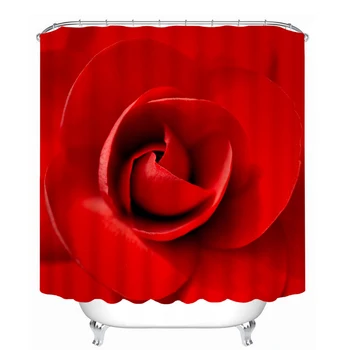 

Red rose Pattern 3D Shower Curtain Polyester Fabric Waterproof Shower Curtain Eco-Friendly Bathroom Curtain Home