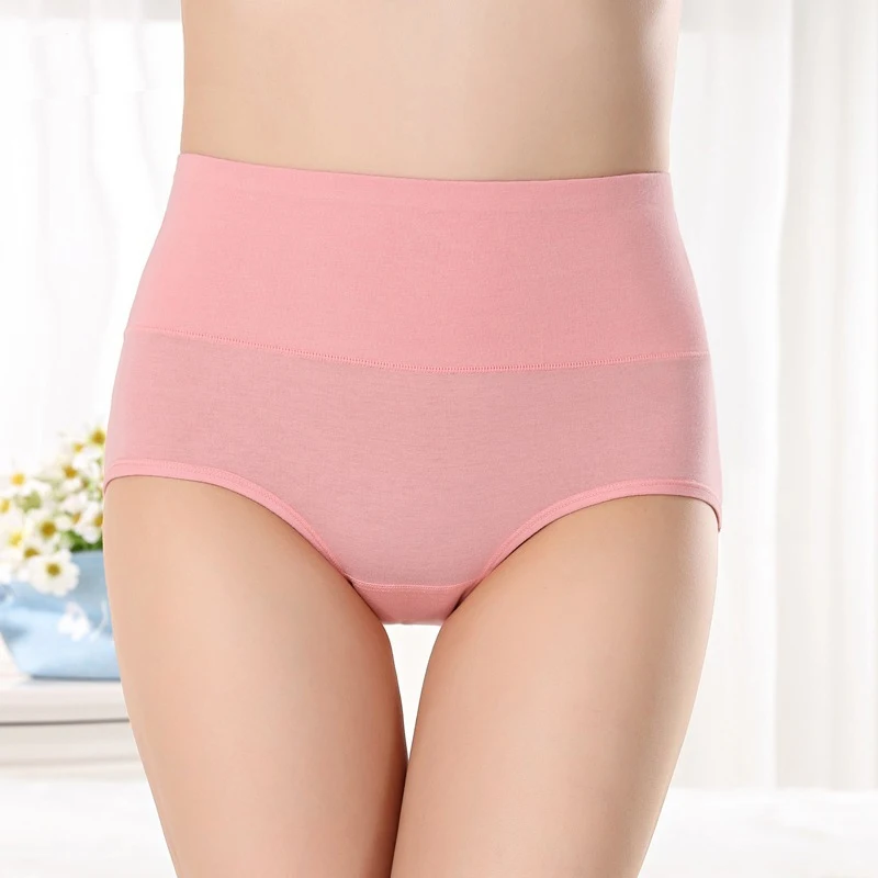 Women's Cotton Panties High Waist Tummy Control Solid Color Cotton Briefs Panties for Women