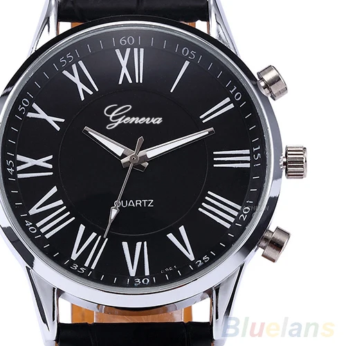 

Fashion Roman Dial Mens Watch Elegant Leather Black Analog Quartz Sport Wrist Watch For Men 0675