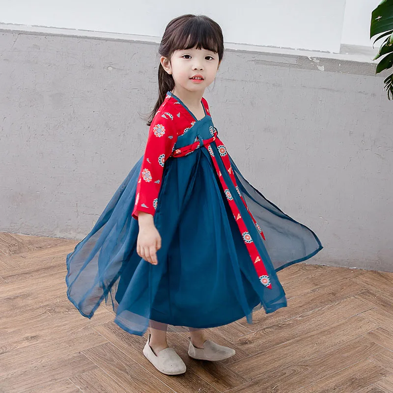 Новинка года; летнее платье принцессы красного цвета в китайском стиле для девочек; Детский костюм для классических танцев; Сетчатое платье с цветочным узором для девочек; SL1084 - Цвет: As picture