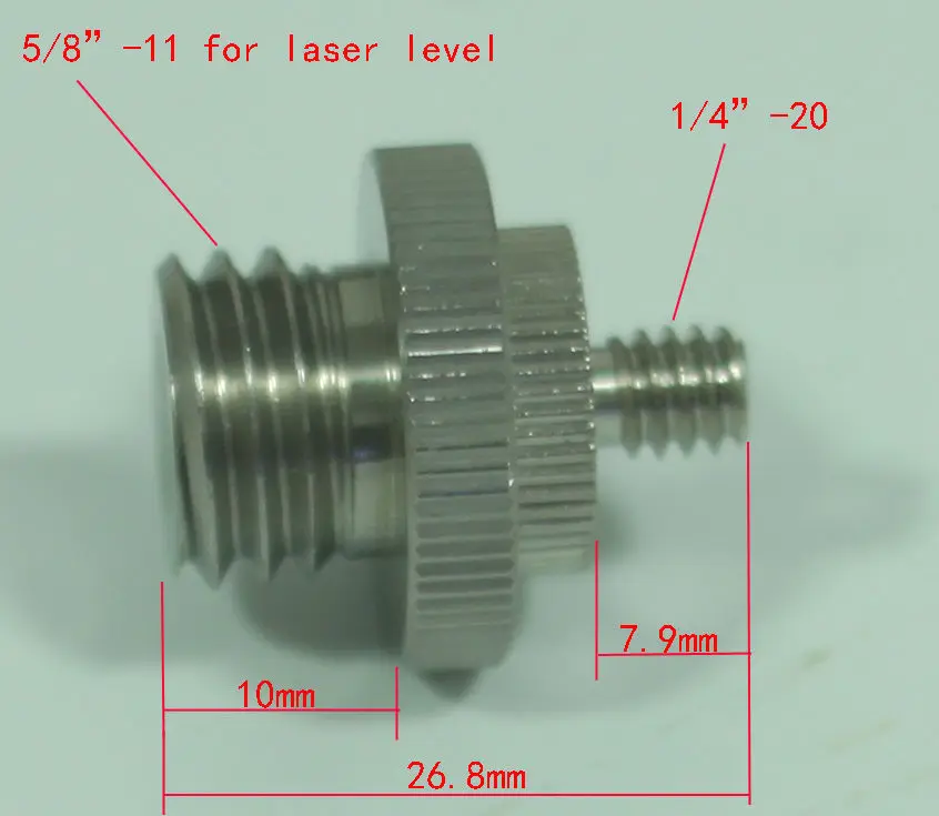 

1/4"-20 to 5/8"-11 Threaded Double Male metal adaptor unit fr laser level tripod