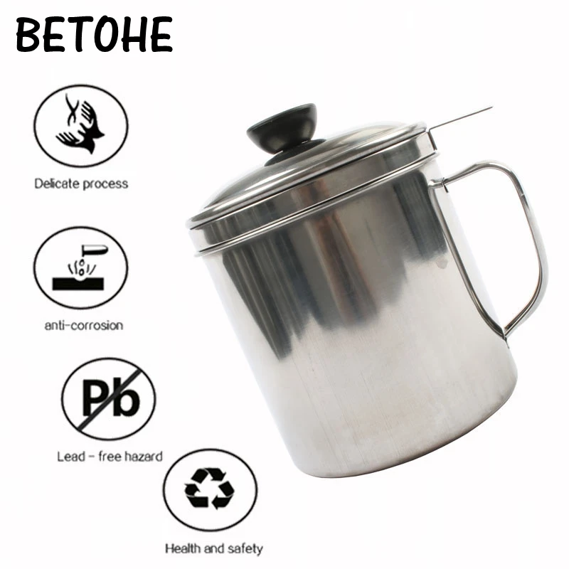 Betohe 1.8l Stainless Steel Oil Strainer Pot Grease Container Oil