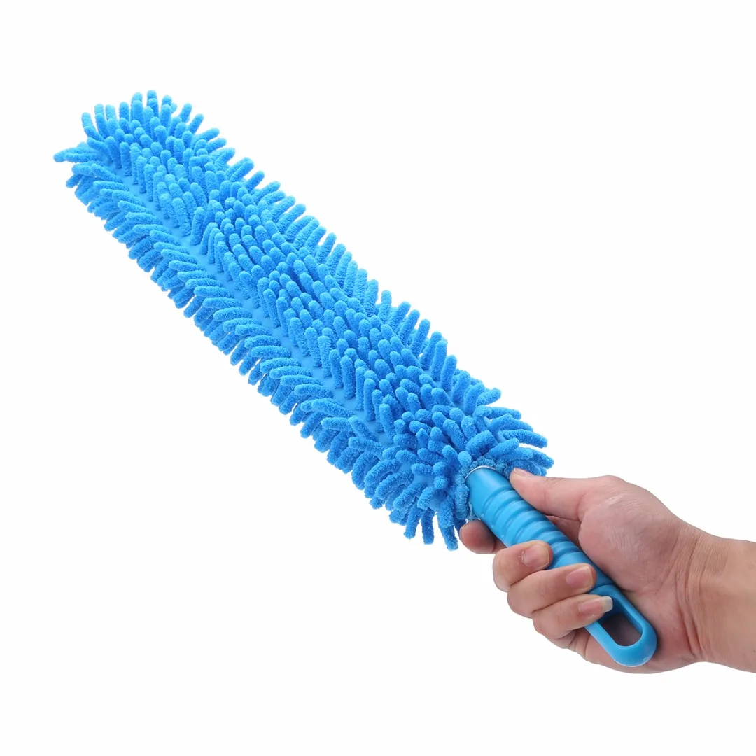 

Lake Blue Car Wheel Tire Dedusting Brush Flexible Extra Long Soft Microfiber Noodle Chenille Car Wheel Tim Wash Brush + Handle