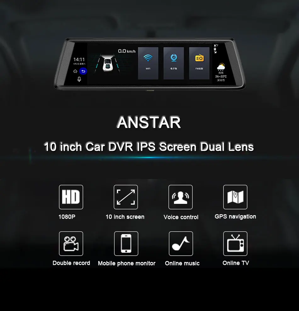 Anstar 1" 4G Автомобильный видеорегистратор HD 1080P WiFi Android видео рекордер gps навигация ADAS двойной объектив видеорегистратор Автомобильная камера в зеркале заднего вида