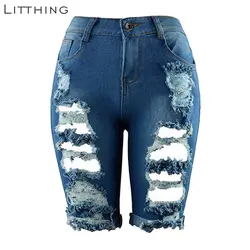 LITTHING 2019 Высокая талия пикантные женские летние эластичные Короткие штаны с дырками джинсовые шорты половина рваные молния ширинка джинсы