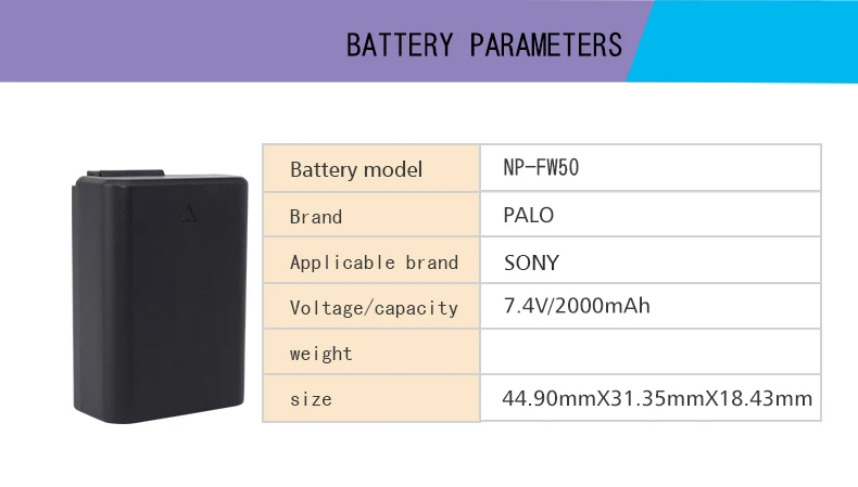 PALO 2 шт. 2000 мАч NP-FW50 NP FW50 батарея для камеры+ светодиодный USB двойное зарядное устройство для sony Alpha a6500 a6300 a6000 a5000 a3000 NEX-3 a7R