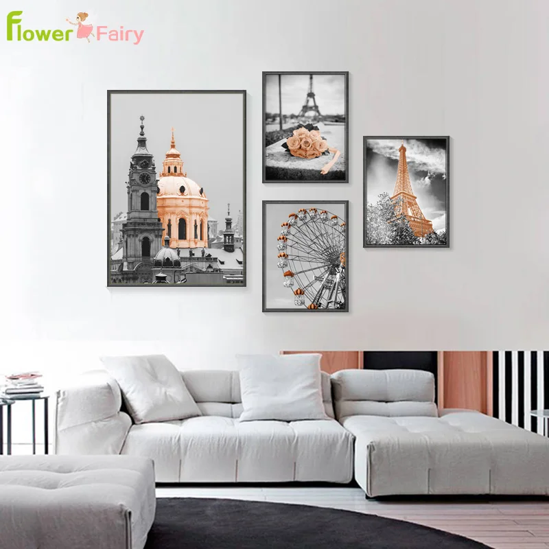 

Paris Tower Scenery Wall Art Canvas Painting Flower Nordic Poster Decorative Wall Pictures For Living Room Modern Print Unframed