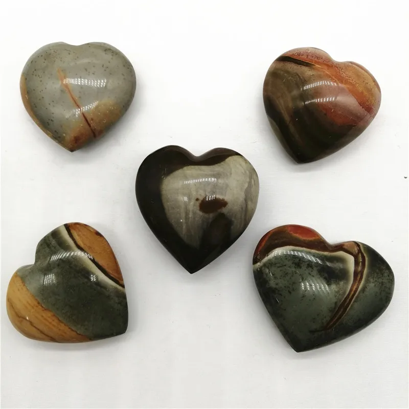 

1pcs Natural Polished Ocean Jasper Stone Hand Carved Heart-Shaped Chakra Healing 3--4cm Yoga Gift