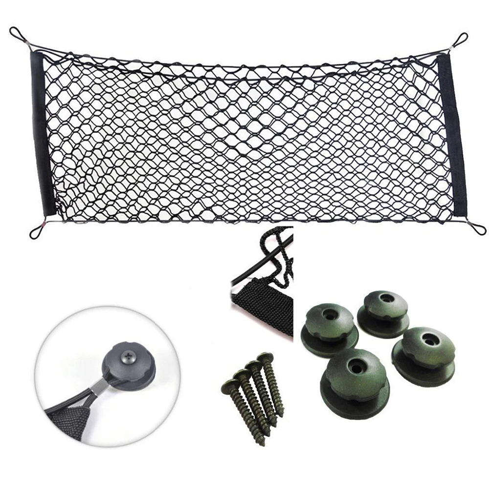 

Car Trunk Rear Seat Elastic String Net Mesh Bag Pocket with 4 Hooks Universal for SUV Car Cargo Organizer Car Accessories