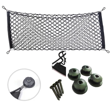 

Car Trunk Rear Seat Elastic String Net Mesh Bag Pocket with 4 Hooks Universal for SUV Car Cargo Organizer Car Accessories