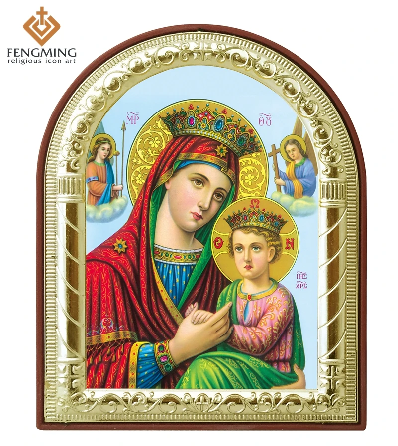 

New customizable Russican orthodox icon Virgin Mary And angel images plated silver metal gold on plastic vintage religious items