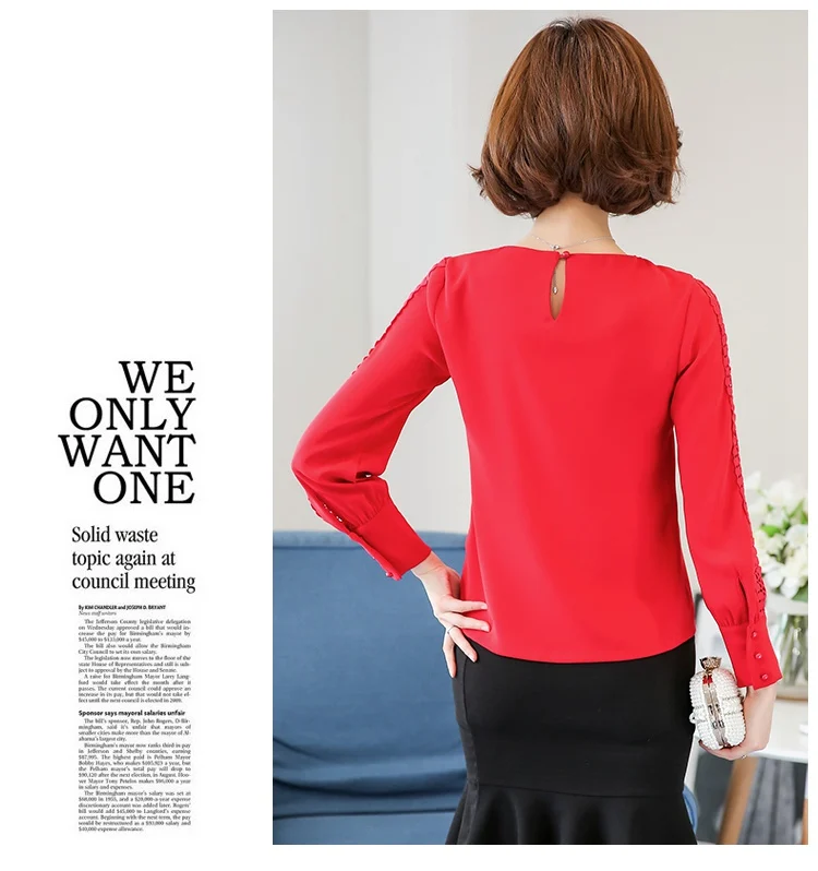 TOTNWANG casual women's blouse solid with lace sleeves chiffon plus size o neck lace blouses 2017 long sleeve CSB8216 (24)