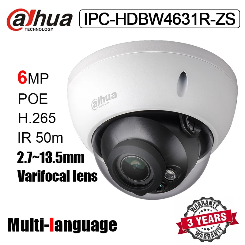 IPC-HDBW4631R-ZS 6MP купольная сетевая камера H.265 POE IR 50 м слот для карты SD IK10 VF Объектив Замена IPC-HDBW4631C-A IP Cam с логотипом