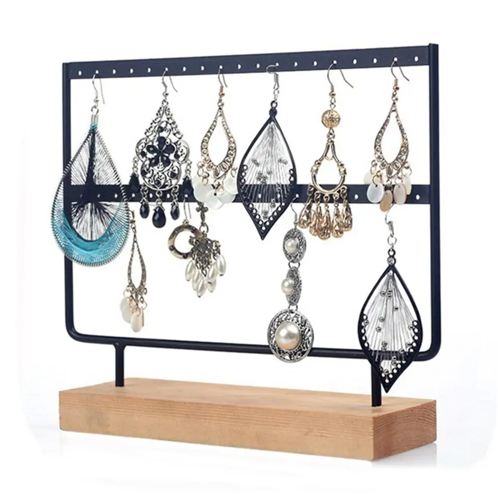 

New 24/44 Creative Wooden Holes Black/White Earrings Ear Studs Jewelry Display Stand Organizer 2 Layers Jewelry Rack