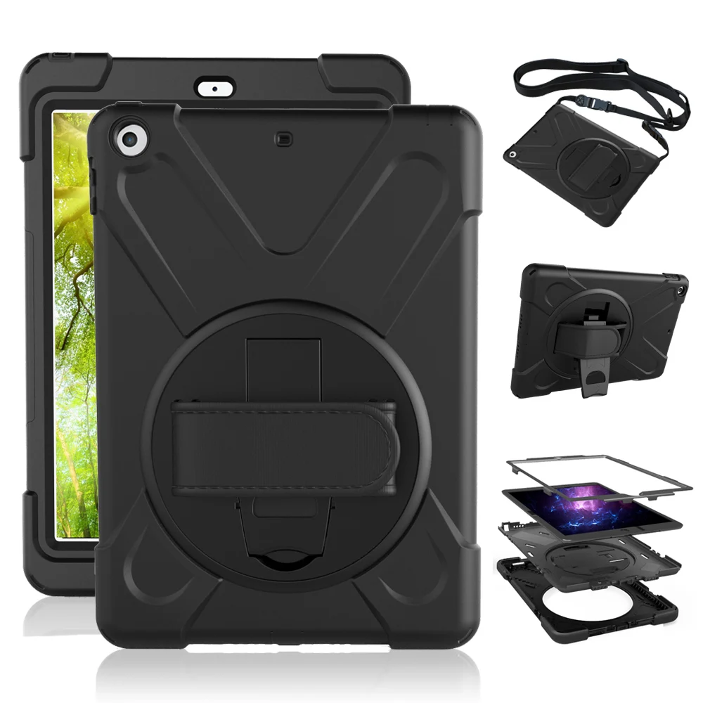 

Redlai 360 Degree Rotatable Stand/Handle Stand & Shoulder Strap Cover Full-Body Protective Case For New iPad 9.7 inch 2017 2018