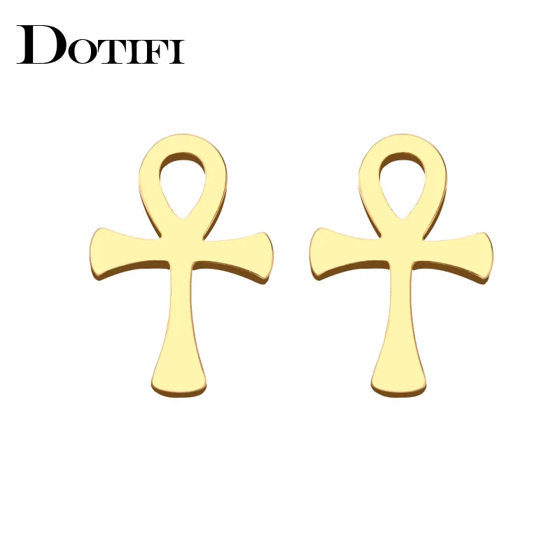 

DOTIFI Stainless Steel Stud Earring For Women Man Round Hole Cross Gold And Silver Color Lover's Engagement Jewelry